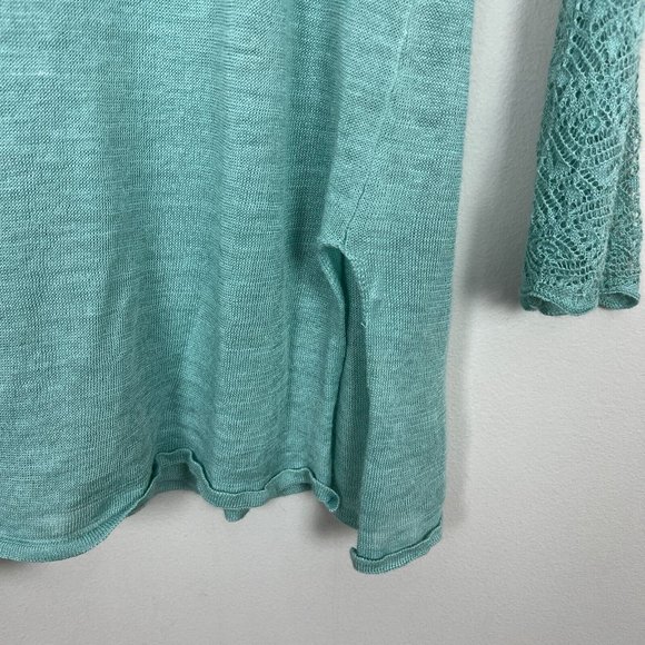 Citron Santa Monica Tunic Top Large Seafoam Green Knit Long Bell Sleeve Crochet‎ - Picture 13 of 13